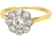 Edwardian 18ct Gold & Platinum, Diamond Daisy Cluster Ring