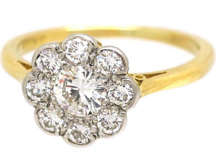 Edwardian 18ct Gold & Platinum, Diamond Daisy Cluster Ring