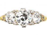 Edwardian 18ct Gold Three Stone Diamond Ring with Diamond Points by Alabaster & Wilson