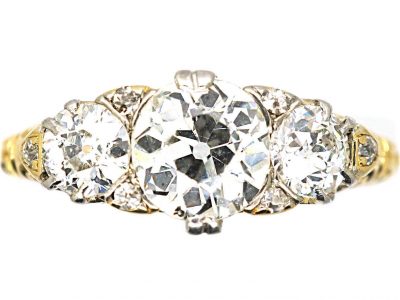 Edwardian 18ct Gold Three Stone Diamond Ring with Diamond Points by Alabaster & Wilson