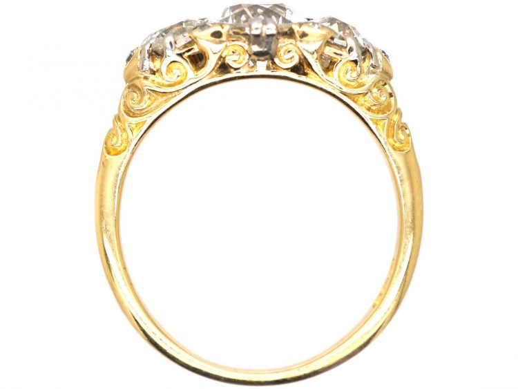 Edwardian 18ct Gold Three Stone Diamond Ring with Diamond Points by Alabaster & Wilson
