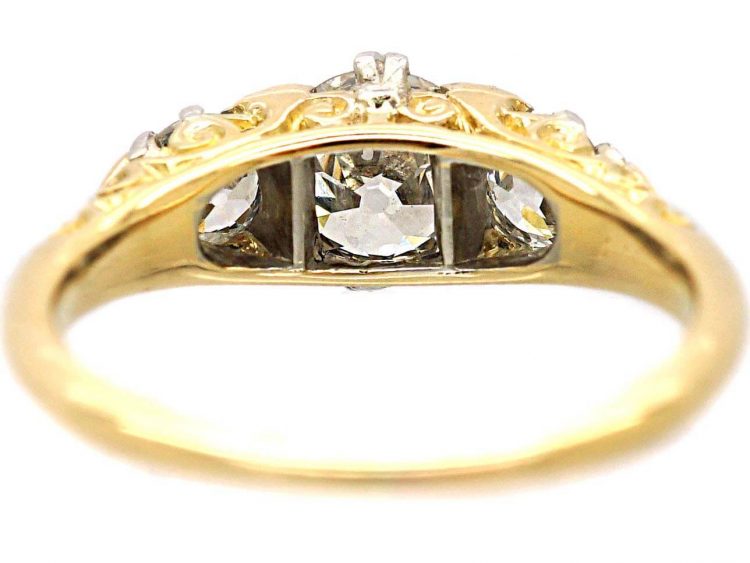 Edwardian 18ct Gold Three Stone Diamond Ring with Diamond Points by Alabaster & Wilson