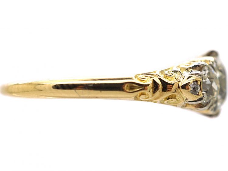 Edwardian 18ct Gold Three Stone Diamond Ring with Diamond Points by Alabaster & Wilson