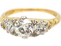 Edwardian 18ct Gold Three Stone Diamond Ring with Diamond Points by Alabaster & Wilson