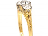 Edwardian 18ct Gold Three Stone Diamond Ring with Diamond Points by Alabaster & Wilson