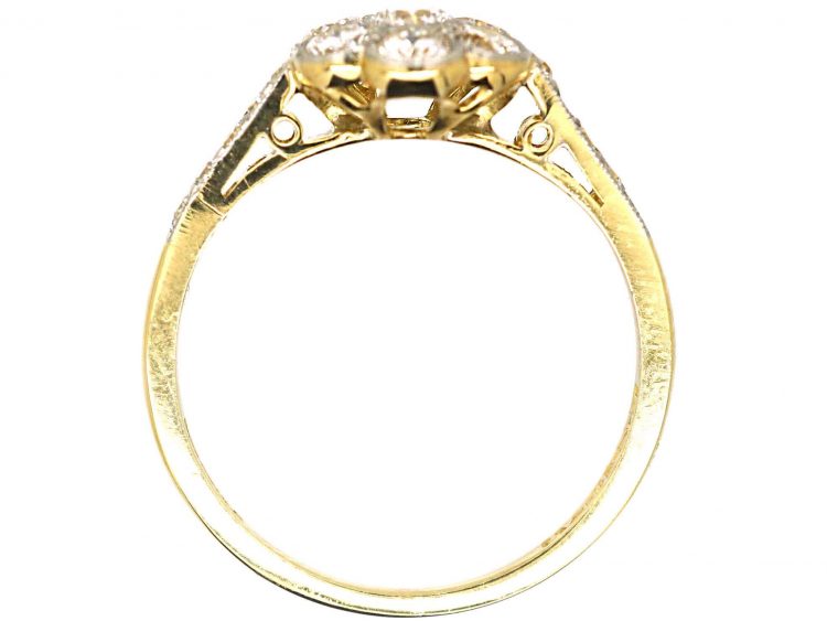 Edwardian 18ct Gold & Platinum, Diamond Cluster Ring with Diamond set Shoulders