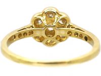 Edwardian 18ct Gold & Platinum, Diamond Cluster Ring with Diamond set Shoulders