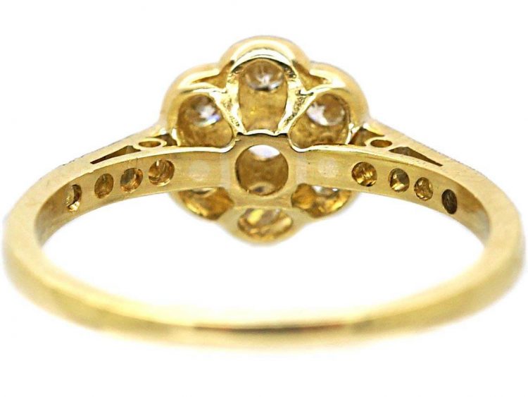 Edwardian 18ct Gold & Platinum, Diamond Cluster Ring with Diamond set Shoulders