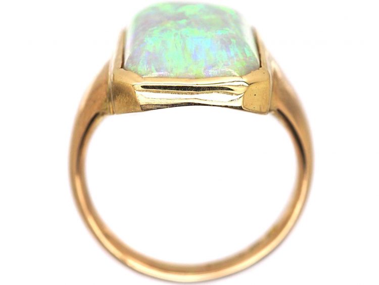 Edwardian 18ct Gold Ring set with a Large Rectangular Cabochon Opal