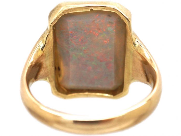 Edwardian 18ct Gold Ring set with a Large Rectangular Cabochon Opal
