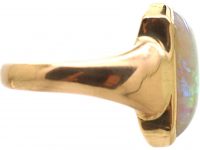 Edwardian 18ct Gold Ring set with a Large Rectangular Cabochon Opal