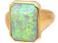 Edwardian 18ct Gold Ring set with a Large Rectangular Cabochon Opal