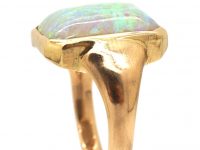 Edwardian 18ct Gold Ring set with a Large Rectangular Cabochon Opal