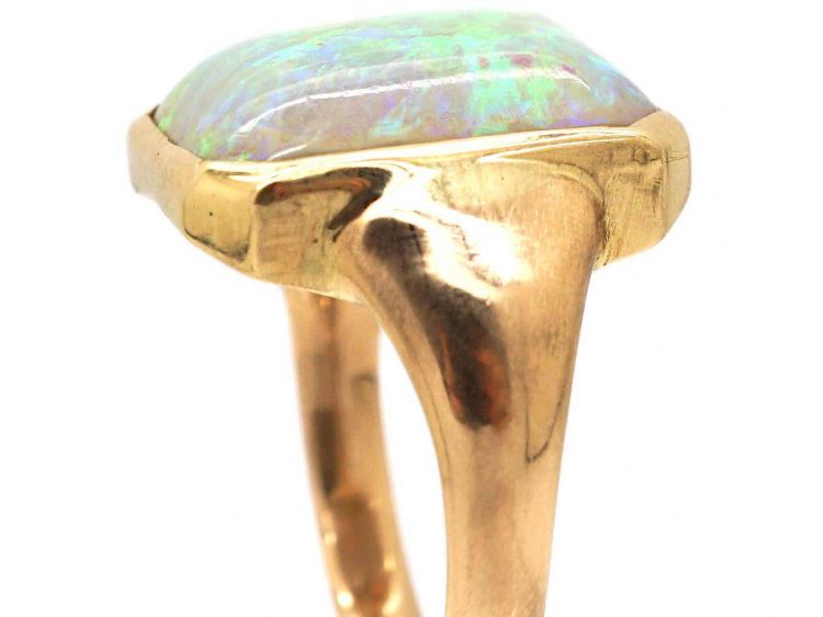 Edwardian 18ct Gold Ring set with a Large Rectangular Cabochon Opal