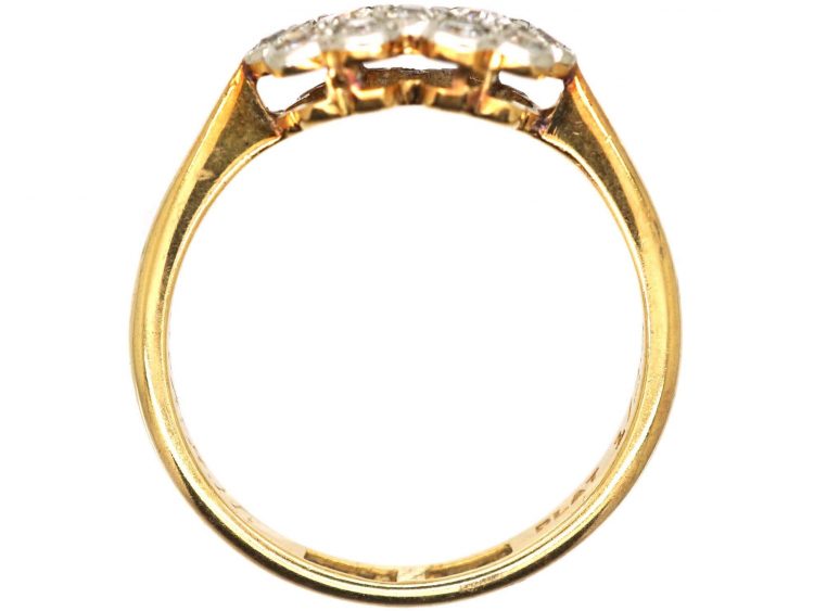 Edwardian 18ct Gold & Platinum Double Daisy Cluster Diamond Ring