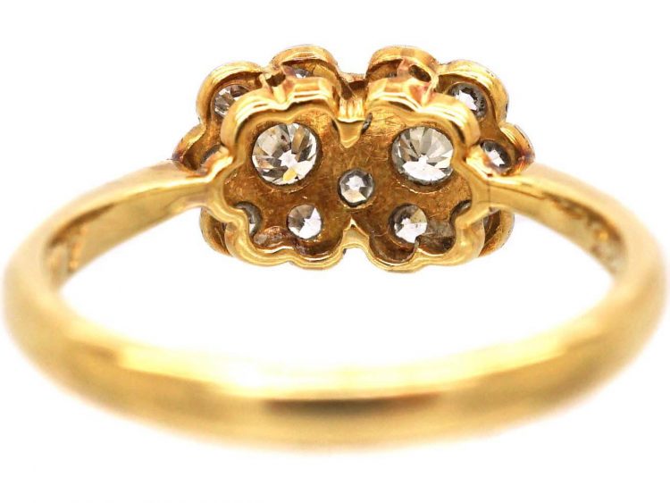Edwardian 18ct Gold & Platinum Double Daisy Cluster Diamond Ring