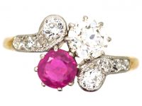 Edwardian 18ct Gold & Platinum, Pink Sapphire & Diamond Crossover Ring