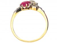 Edwardian 18ct Gold & Platinum, Pink Sapphire & Diamond Crossover Ring