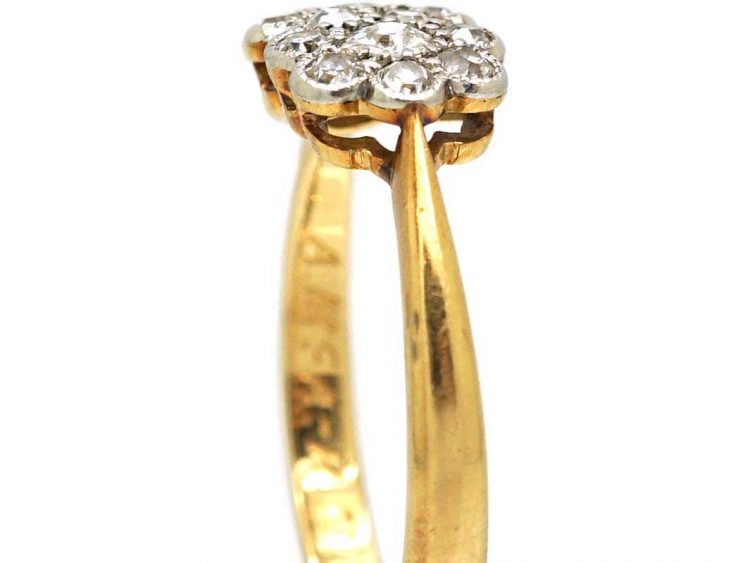 Edwardian 18ct Gold & Platinum Double Daisy Cluster Diamond Ring