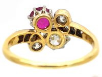 Edwardian 18ct Gold & Platinum, Pink Sapphire & Diamond Crossover Ring