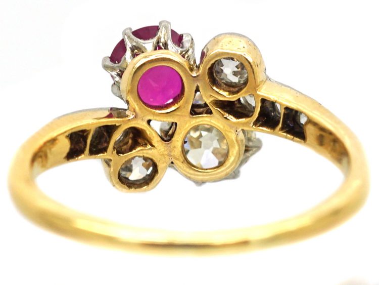 Edwardian 18ct Gold & Platinum, Pink Sapphire & Diamond Crossover Ring