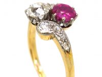 Edwardian 18ct Gold & Platinum, Pink Sapphire & Diamond Crossover Ring