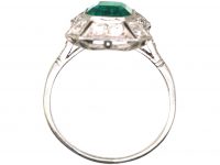 Art Deco 18ct White Gold Emerald & Diamond Rectangular Ring