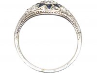 Art Deco Platinum Ring with Star Motif set with Diamonds & Sapphires