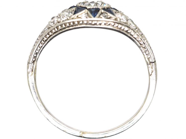Art Deco Platinum Ring with Star Motif set with Diamonds & Sapphires