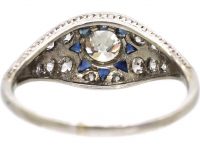 Art Deco Platinum Ring with Star Motif set with Diamonds & Sapphires