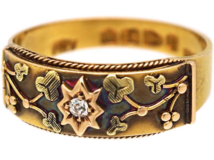 Victorian 18ct Gold Mizpah Ring set with a Diamond with Secret Compartment