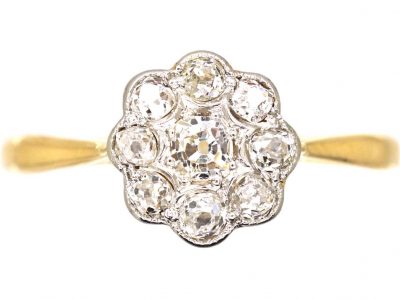 Edwardian 18ct Gold & Platinum, Diamond Daisy Cluster Ring