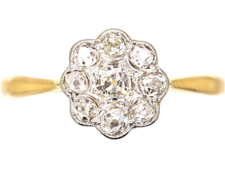 Edwardian 18ct Gold & Platinum, Diamond Daisy Cluster Ring