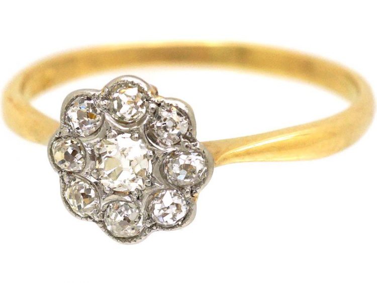 Edwardian 18ct Gold & Platinum, Diamond Daisy Cluster Ring