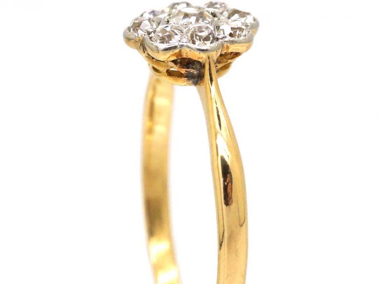 Edwardian 18ct Gold & Platinum, Diamond Daisy Cluster Ring