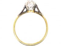 Edwardian 18ct Gold & Platinum Cushion Cut Diamond Solitaire Ring with Diamond set Shoulders