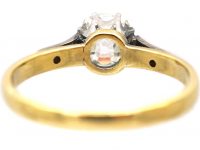 Edwardian 18ct Gold & Platinum Cushion Cut Diamond Solitaire Ring with Diamond set Shoulders