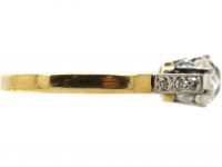Edwardian 18ct Gold & Platinum Cushion Cut Diamond Solitaire Ring with Diamond set Shoulders