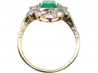 Art Deco 18ct Gold & Platinum, Emerald & Diamond Ornate Ring