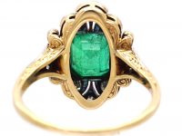Art Deco 18ct Gold & Platinum, Emerald & Diamond Ornate Ring