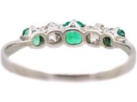 Early 20th Century Platinum, Emerald & Diamond Five Stone Ring