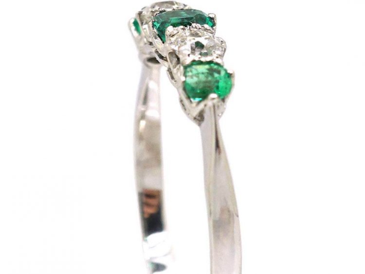 Early 20th Century Platinum, Emerald & Diamond Five Stone Ring