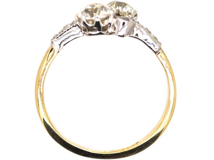 Edwardian 18ct Gold & Platinum, Two Stone Diamond Crossover Ring