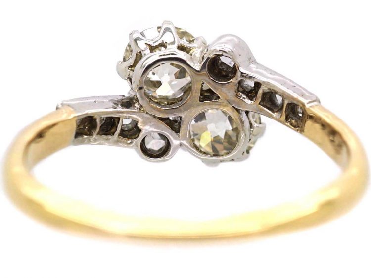 Edwardian 18ct Gold & Platinum, Two Stone Diamond Crossover Ring