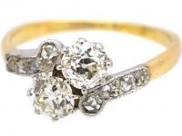 Edwardian 18ct Gold & Platinum, Two Stone Diamond Crossover Ring