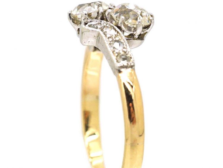 Edwardian 18ct Gold & Platinum, Two Stone Diamond Crossover Ring