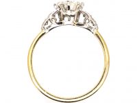 Art Deco 18ct Gold & Platinum Solitaire Diamond Ring with Diamond set Shoulders