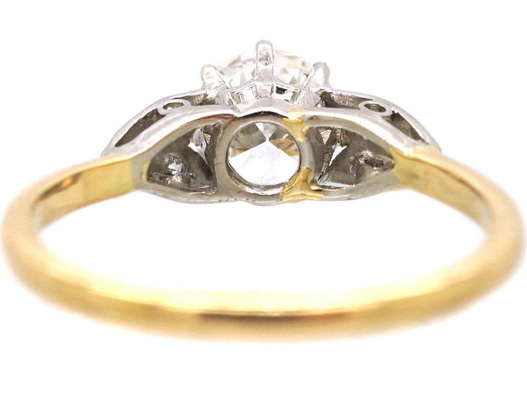 Art Deco 18ct Gold & Platinum Solitaire Diamond Ring with Diamond set Shoulders