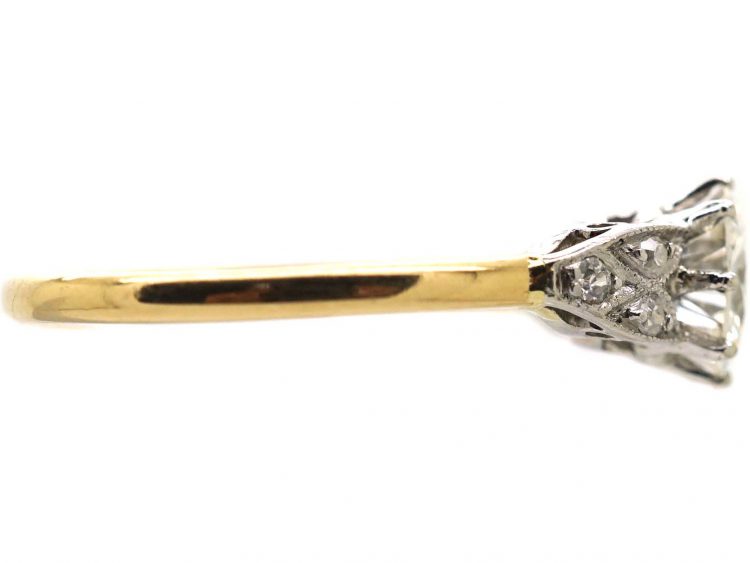 Art Deco 18ct Gold & Platinum Solitaire Diamond Ring with Diamond set Shoulders