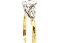 Art Deco 18ct Gold & Platinum Solitaire Diamond Ring with Diamond set Shoulders